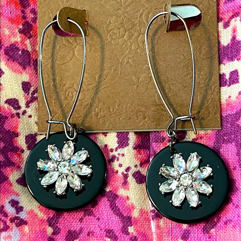Carol Dauplaise Jet Set Rhinestone Flower Earring